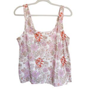 Womens Floral Stretchy Tank Top Size Large Pink Orange Tan Boho Summer